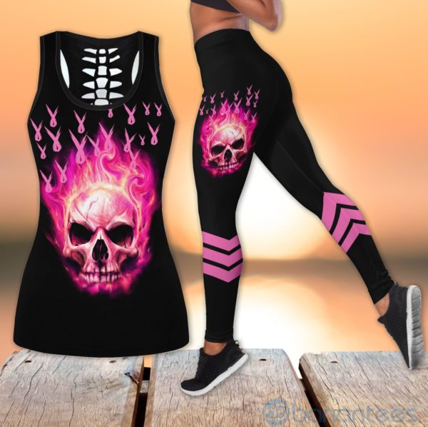 In October We Wear Pink Hollow Tank And Legging Outfit Product Photo