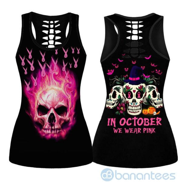 In October We Wear Pink Hollow Tank And Legging Outfit Product Photo