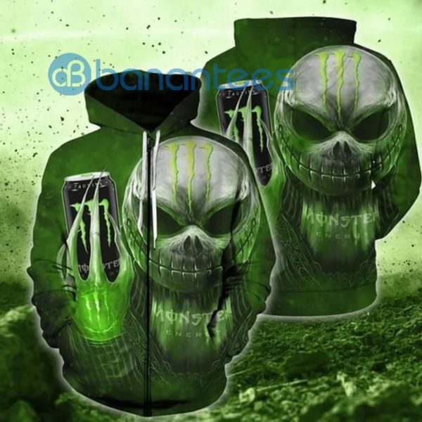 Jack Skellington Holds Green Monster Energy Drinks 3D Zip Hoodie Product Photo