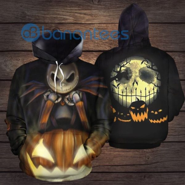 Jack Skellington Nightmare Halloween Theme Over Print 3D Hoodie Product Photo
