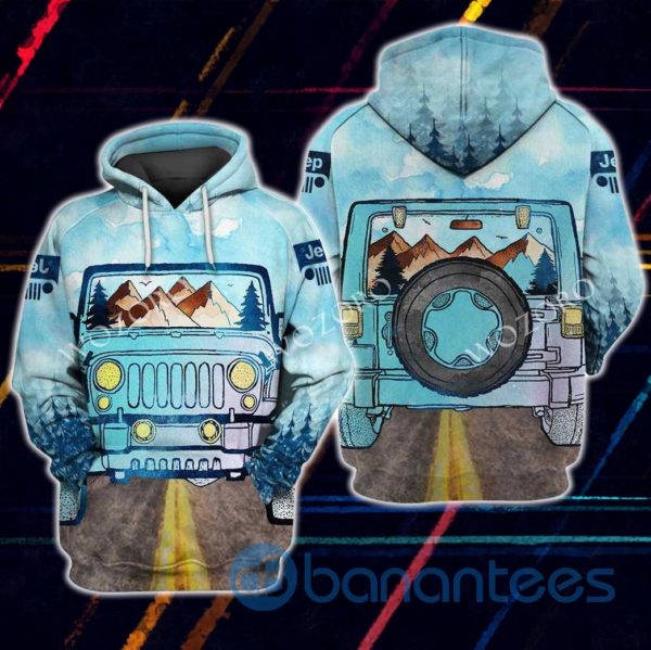 Jeep Mountain Camping Watercolor Art Design 3D Hoodie Product Photo