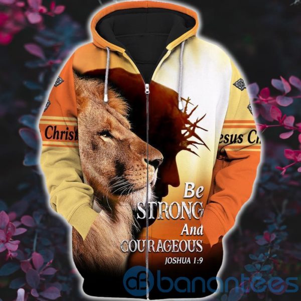 Jesus And Lion Be Strong And Courageous Full Printed 3D Zip Hoodie Product Photo