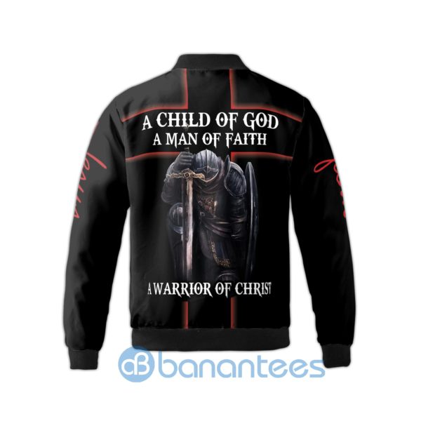 Jesus Warrior A Child of God A Man Of Faith A Warrior Of Christ Fleece Bomber Jacket Product Photo