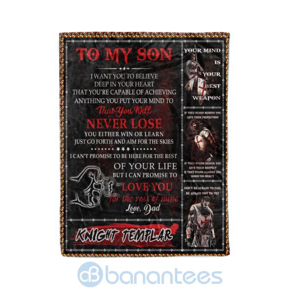Knight Templar To My Son Your Mind Is Your Best Weapon Fleece Blanket Product Photo