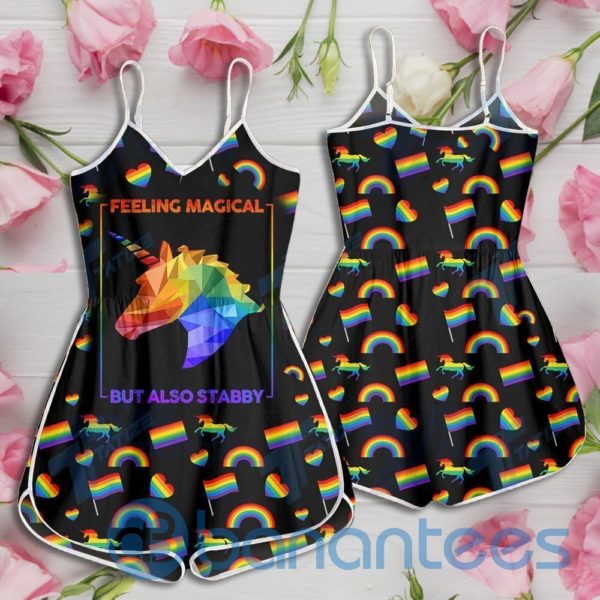 Lgbt Feeling Magical But Also Stabby Rainbow Unicorn Rompers For Women Product Photo