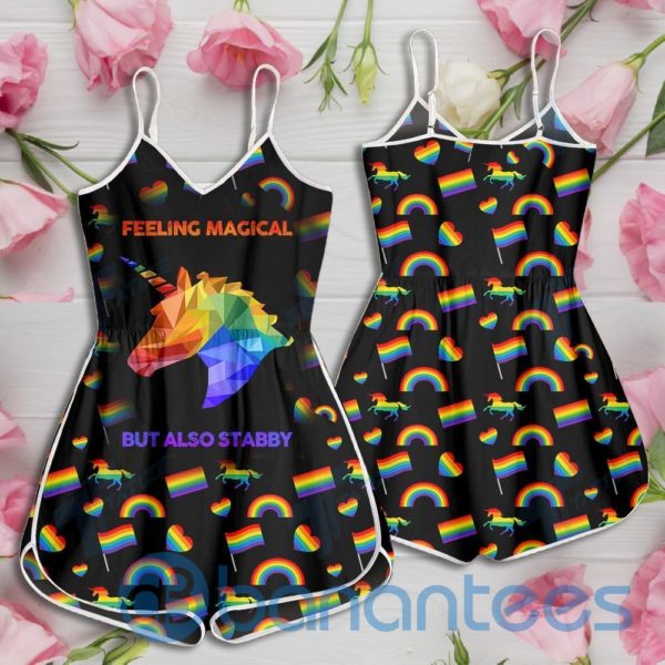 Lgbt Feeling Magical But Also Stabby Rainbow Unicorn Rompers For Women Product Photo