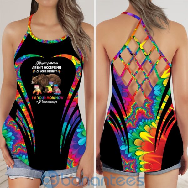 LGBT Pride Free Mom Hugs LGBT Rainbow Mama Bear Criss Cross Tank Top Product Photo