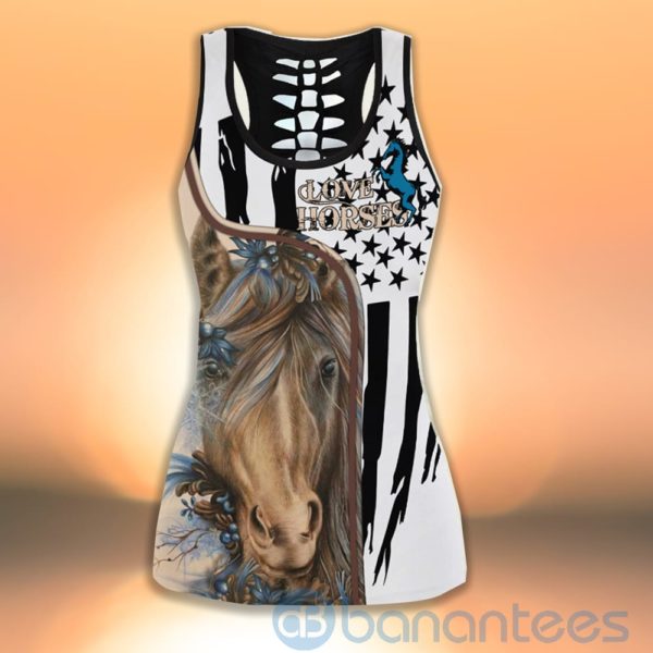 Love Horse American Flag Hollow Tank Top Legging Set Outfit Product Photo