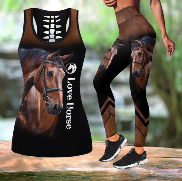 Love Horse Black Hollow Tank Top Legging Set Outfit Product Photo