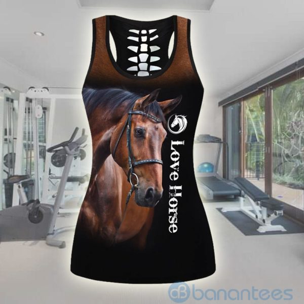 Love Horse Black Hollow Tank Top Legging Set Outfit Product Photo