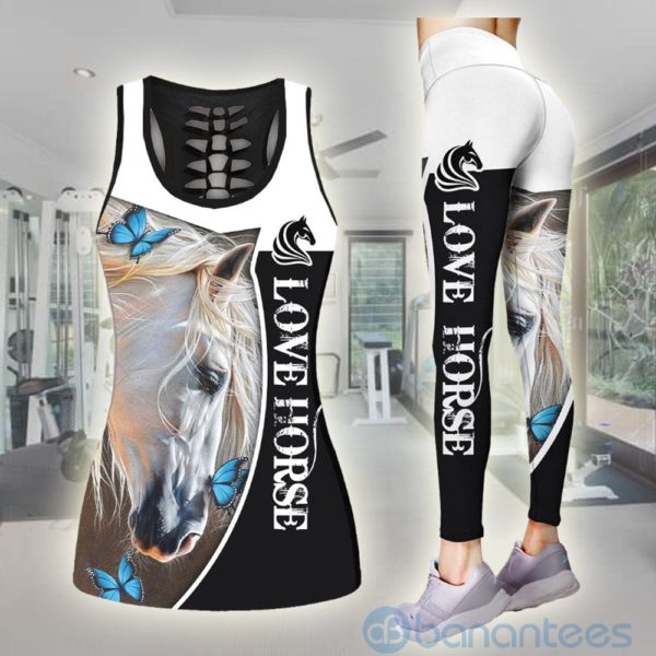 Love Horse Butterfly Hollow Tank Top Legging Set Outfit Product Photo