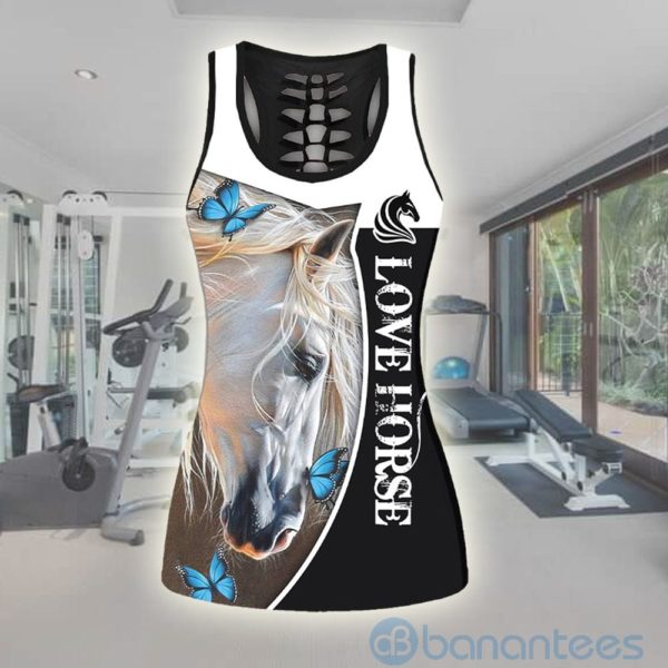 Love Horse Butterfly Hollow Tank Top Legging Set Outfit Product Photo