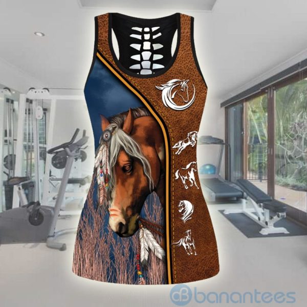 Love Horse Native Horse Hollow Tank Top Legging Set Outfit Product Photo