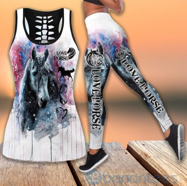 Love Horse Watercolor Tank Top Legging Set Outfit Product Photo