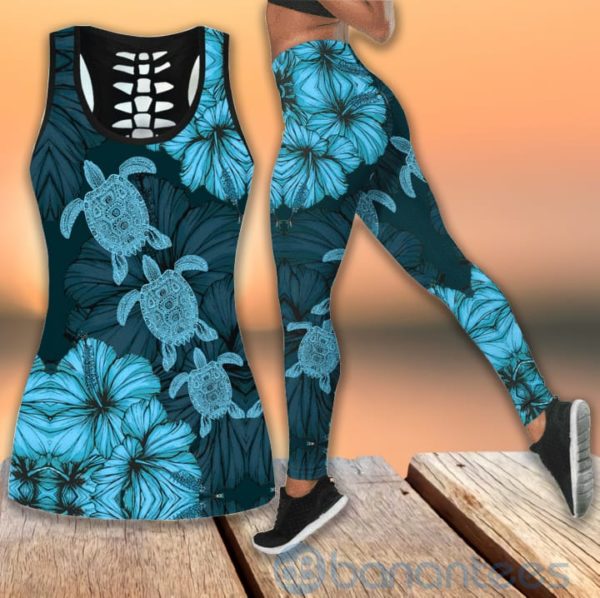 Lovely Blue Turtle Tank Top Legging Set Outfit Product Photo