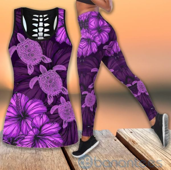 Lovely Purple Turtle Tank Top Legging Set Outfit Product Photo