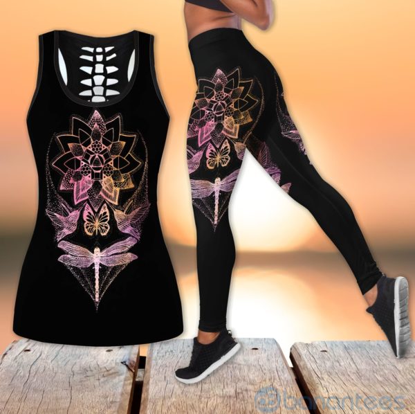 Magic Lotus Yoga Dragonfly Hollow Tank And Legging Outfit Product Photo