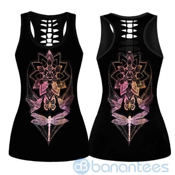 Magic Lotus Yoga Dragonfly Hollow Tank And Legging Outfit Product Photo