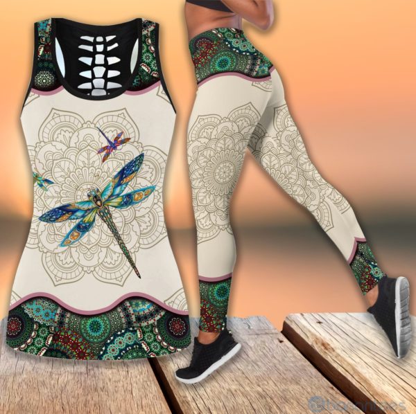 Mandala Dragonfly Yoga Hollow Tank And Legging Outfit Product Photo