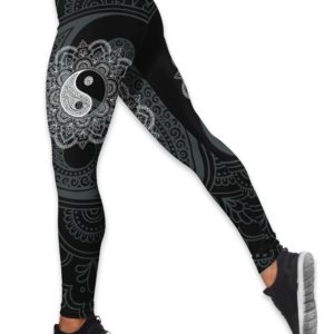 Mandala Yin Yang Black and White Yoga Hollow Tank And Legging Outfit Product Photo