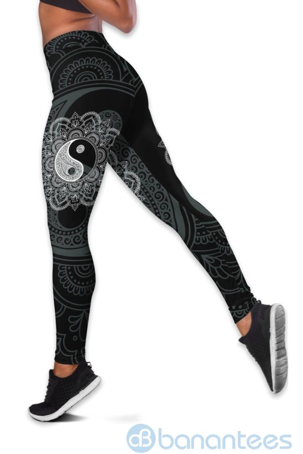 Mandala Yin Yang Black and White Yoga Hollow Tank And Legging Outfit Product Photo
