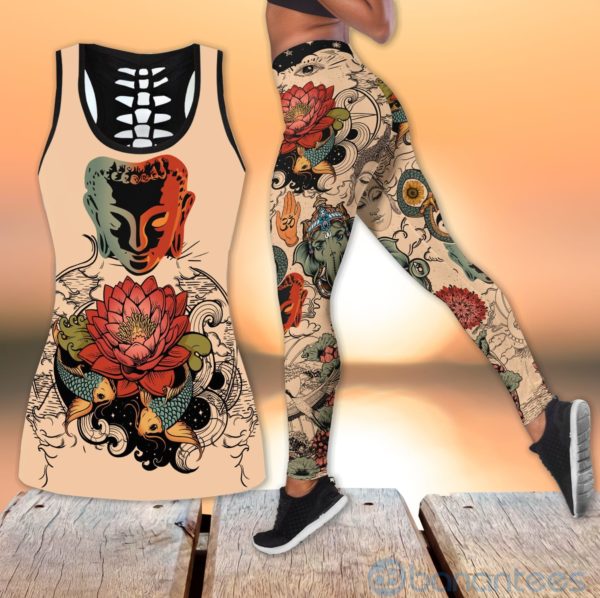 Meditation Tattooed Lotus Yoga Hollow Tank And Legging Outfit Product Photo