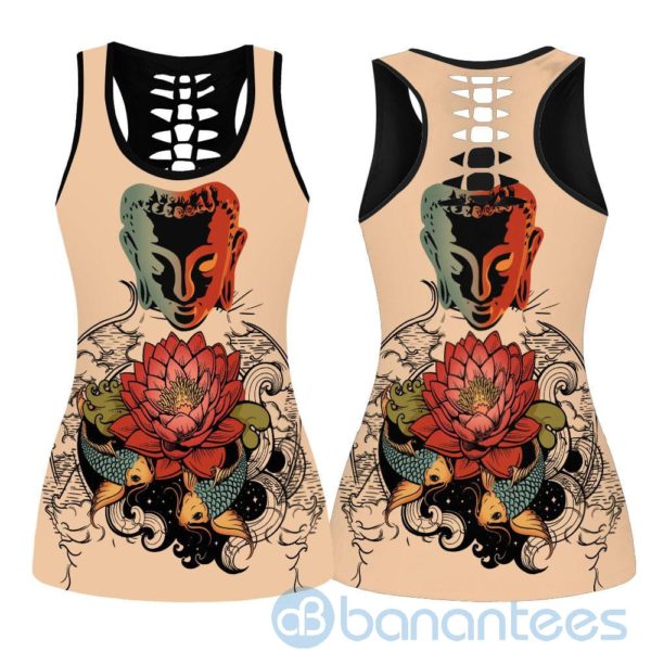 Meditation Tattooed Lotus Yoga Hollow Tank And Legging Outfit Product Photo