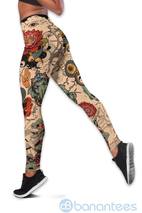 Meditation Tattooed Lotus Yoga Hollow Tank And Legging Outfit Product Photo