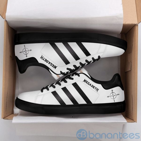 Megadeth Black Striped White Low Top Skate Shoes Product Photo