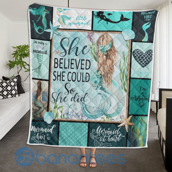 Mermaid She Believed She Could So She Did Quilt Blanket Product Photo