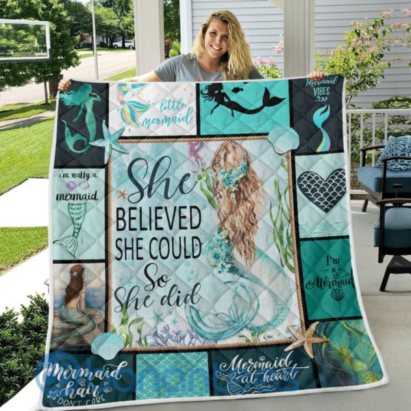 Mermaid She Believed She Could So She Did Quilt Blanket Product Photo