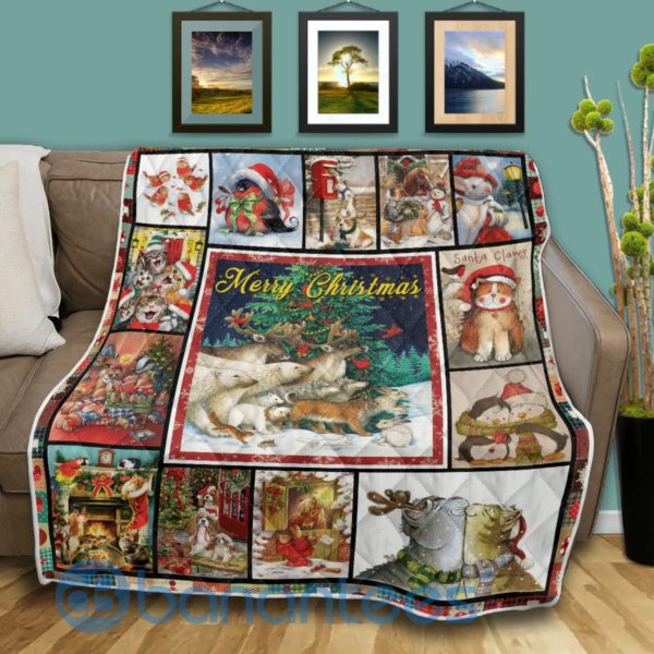 Merry Christmas Cute Animals Quilt Blanket Product Photo