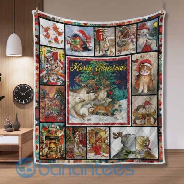 Merry Christmas Cute Animals Quilt Blanket Product Photo