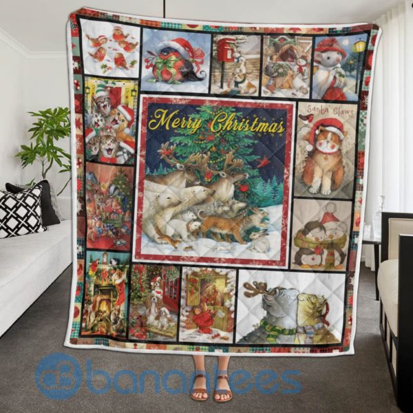 Merry Christmas Cute Animals Quilt Blanket Product Photo