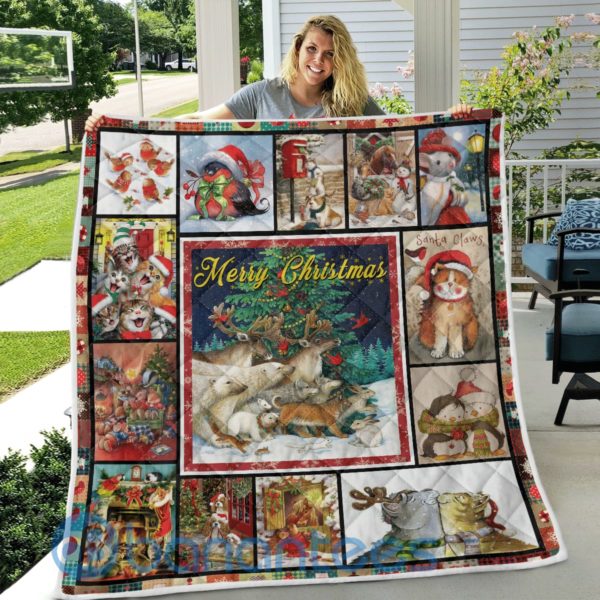 Merry Christmas Cute Animals Quilt Blanket Product Photo