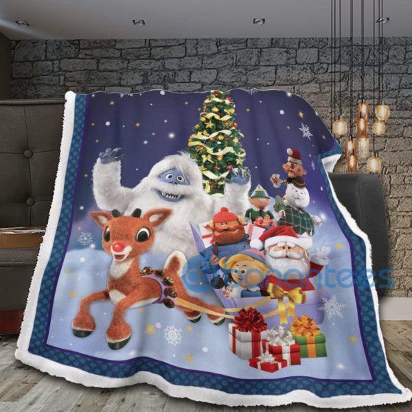 Merry Christmas With Cartoon Characters Sherpa Blanket Product Photo