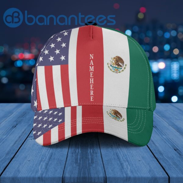Mexico and America Flag Custom Name Cap Hat Product Photo