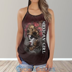 Mexico Girl Sugar Skull Yoga Fitness Criss Cross Tank Top Product Photo