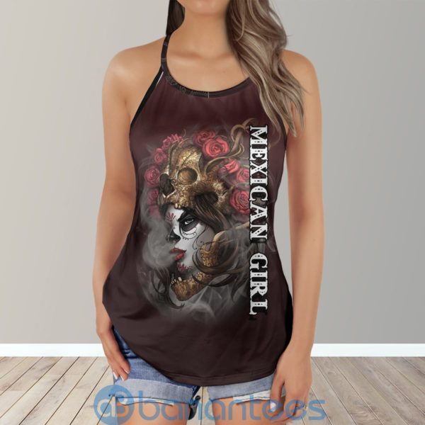 Mexico Girl Sugar Skull Yoga Fitness Criss Cross Tank Top Product Photo