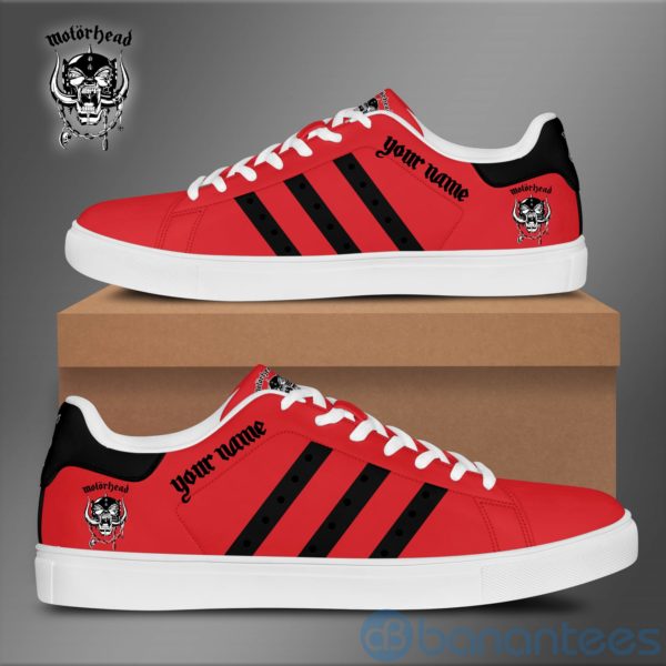 Mhead Custom Name Black Striped Red Low Top Skate Shoes Product Photo