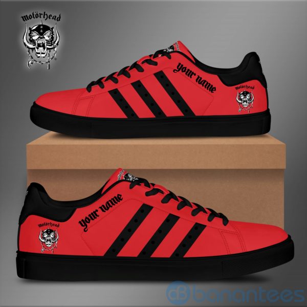 Mhead Custom Name Black Striped Red Low Top Skate Shoes Product Photo