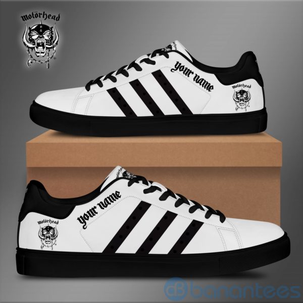 Mhead Custom Name Black Striped White Low Top Skate Shoes Product Photo