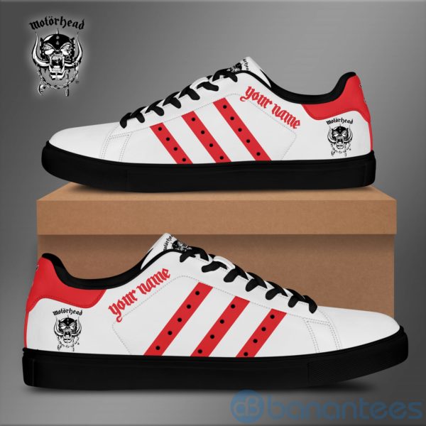 Mhead Custom Name Red Striped White Low Top Skate Shoes Product Photo
