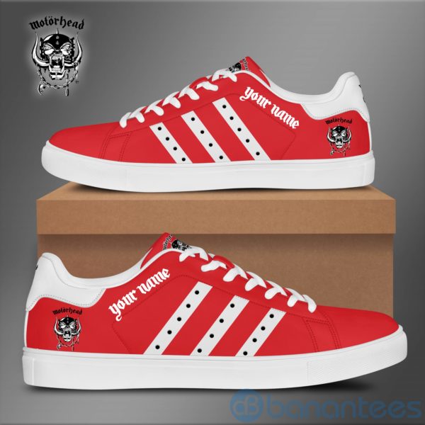 Mhead Custom Name White Striped red Low Top Skate Shoes Product Photo