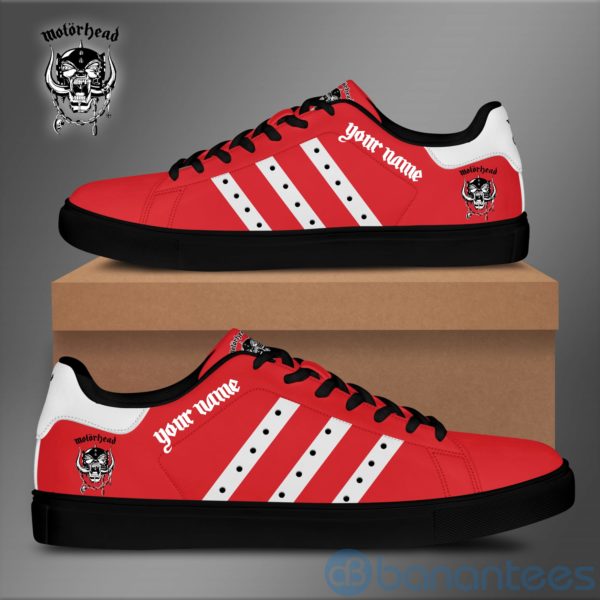 Mhead Custom Name White Striped red Low Top Skate Shoes Product Photo