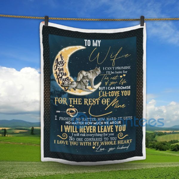 Moon And Couple Wolf To My Wife I Love You With My Whole Heart Sherpa Blanket Product Photo