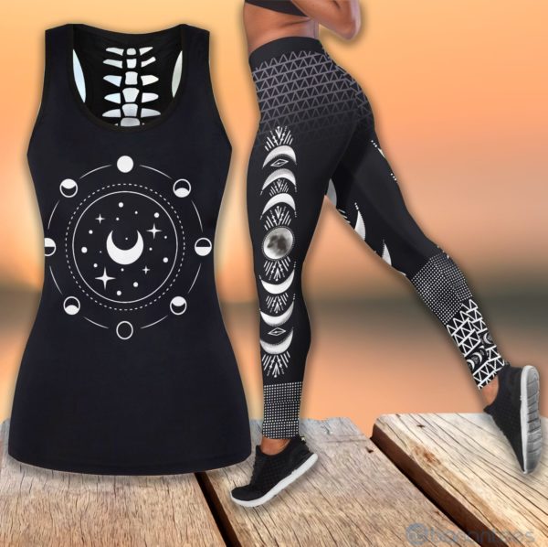 Moon Phase Yoga Hollow Tank And Legging Outfit Product Photo
