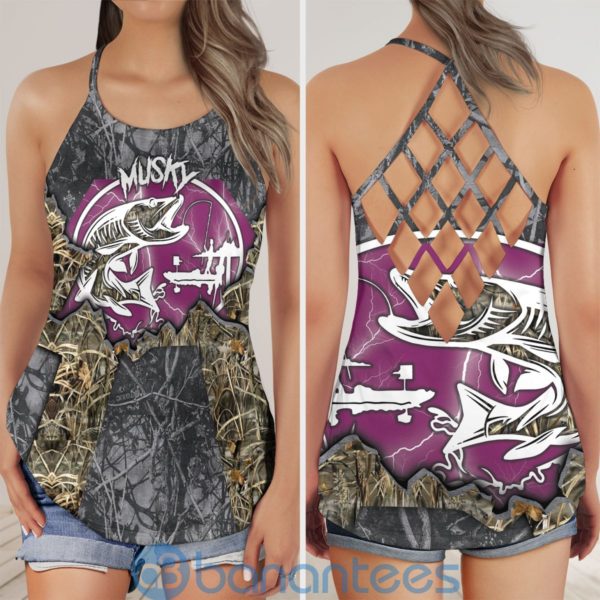 Musky Fishing Nature Shrubs Women Criss Cross Tank Top Product Photo