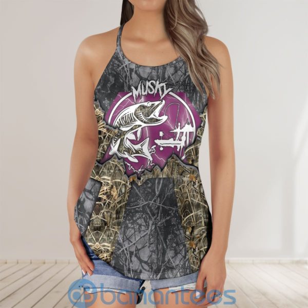 Musky Fishing Nature Shrubs Women Criss Cross Tank Top Product Photo