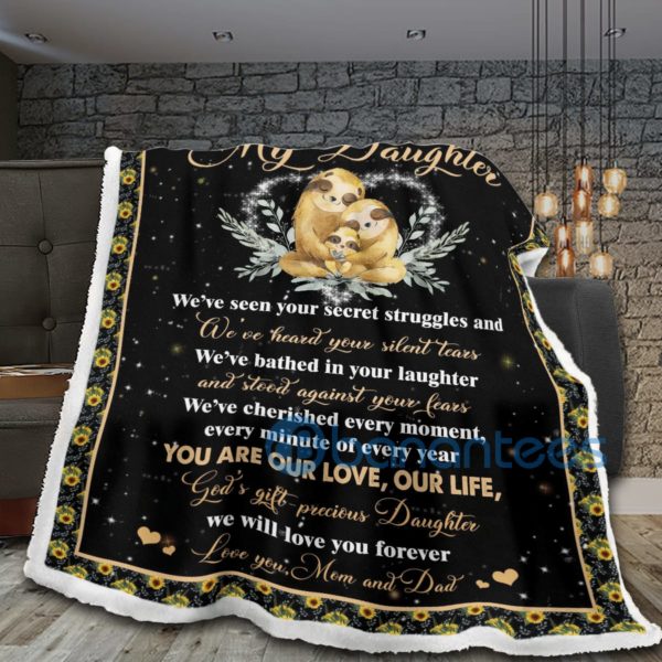 My Daughter You Are Our Love Our Life Sloth Sherpa Blanket Product Photo